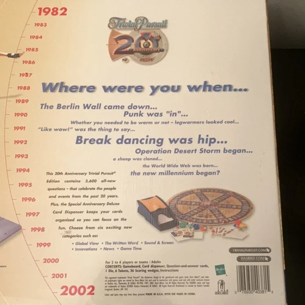 Trivial Pursuit 20th Anniversary Edition Hasbro- New Still in Original Packaging